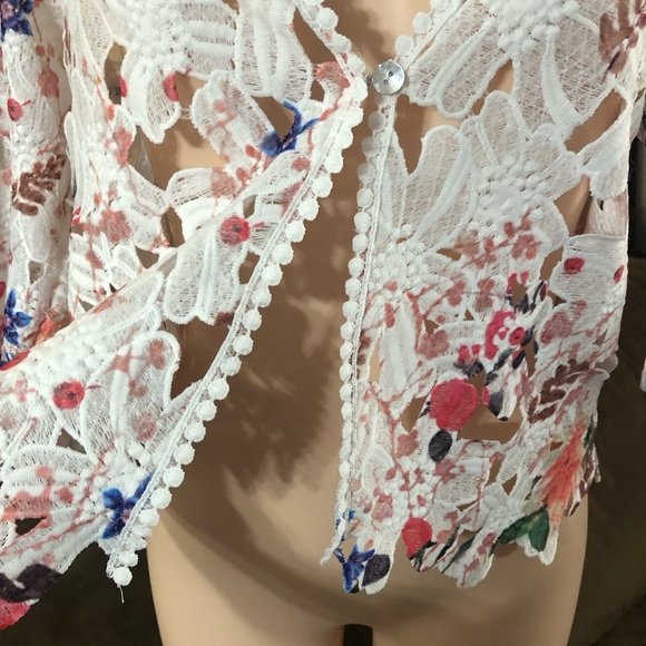 Chris McLaughlin small Crochet Blazer Top spring flora Top Feminine White - Picture 2 of 8